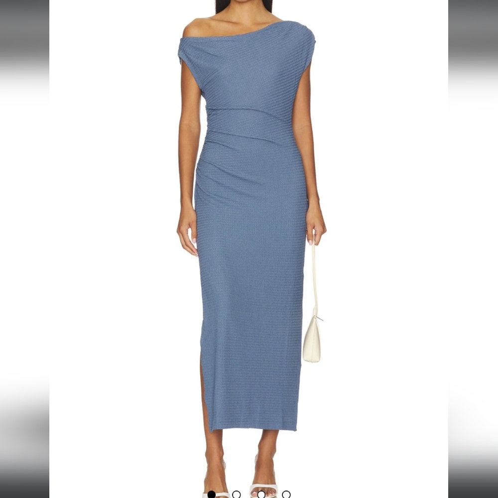 MINKPINK Off-Shoulder Blue Midi Dress